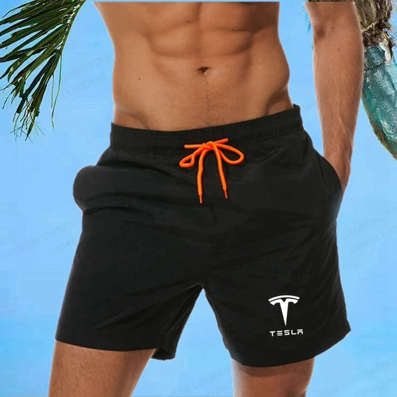 

Tesla Shorts Mens Swimwear Beach Shorts Surf Board Shorts Gym Racing Sportwear Pant Boy Swimsuit Kid Summer Brief Swimming Trunk