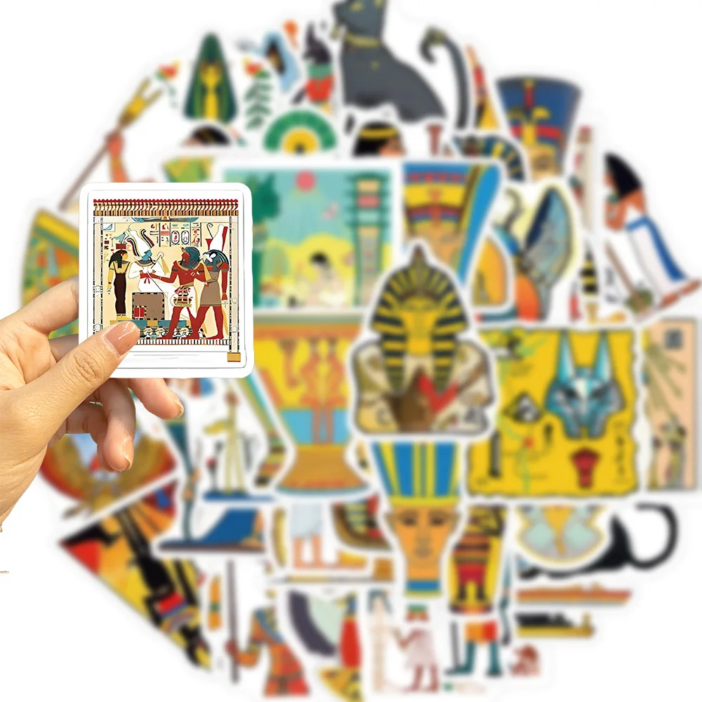 50Pcs Ancient Egyptian Pyramid Pharaoh Sticker DIY Phone Skateboard Laptop Water Bottle Vintage Egypt Stickers Kids Toy