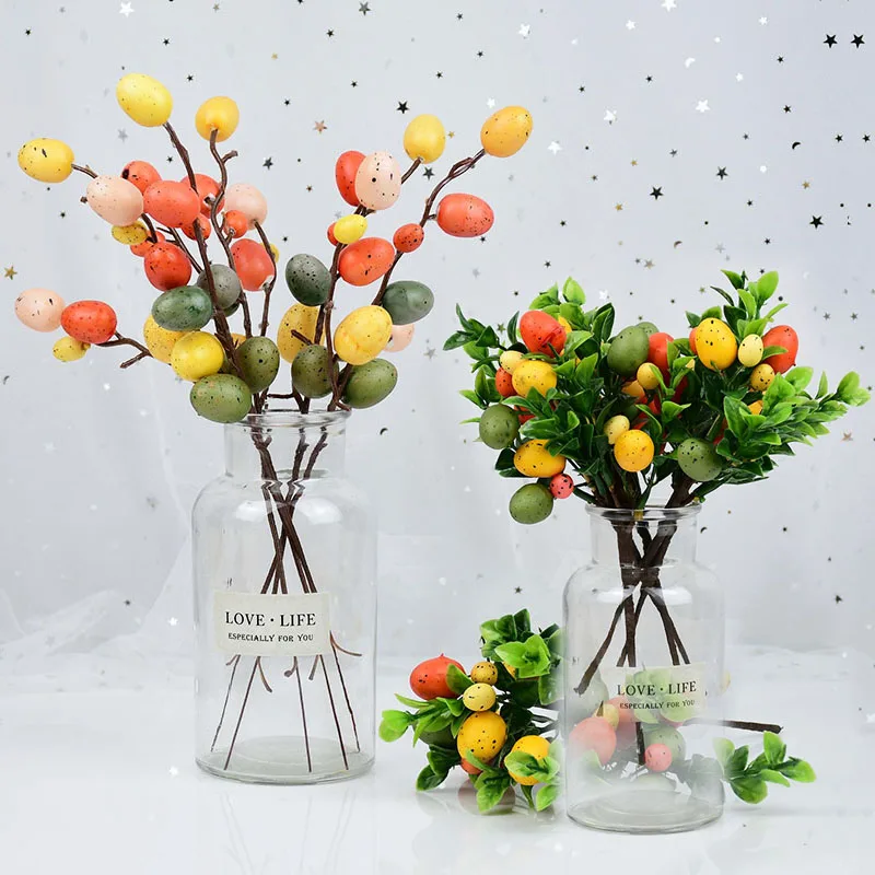 

1/2/3pcs Easter Egg Tree Branch Colorful Foam Eggs Flower Bouquet Fake Plant Wedding Festival Party Easter Decorations for Home