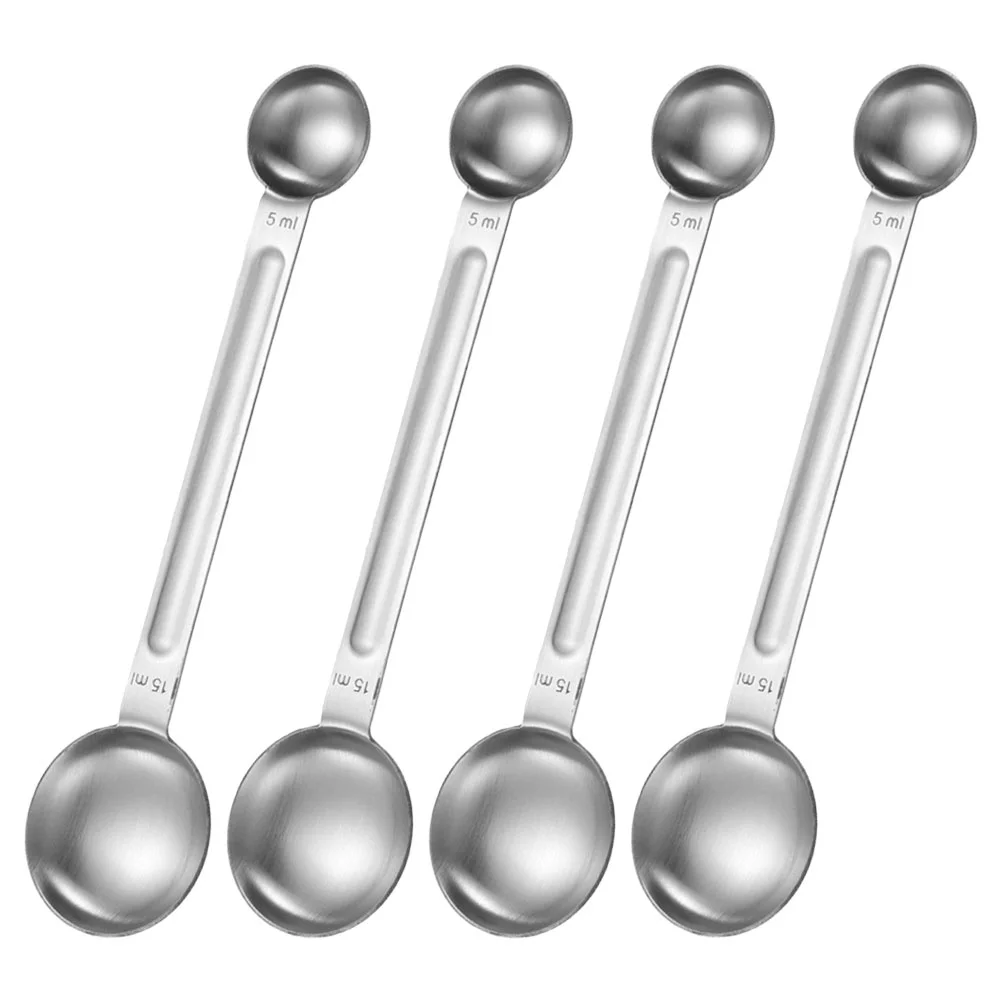 

4 Pcs Measuring Cup Dog Food Stainless Steel Spoon Double Head Scoop Double-headed Multipurpose Household Coffee