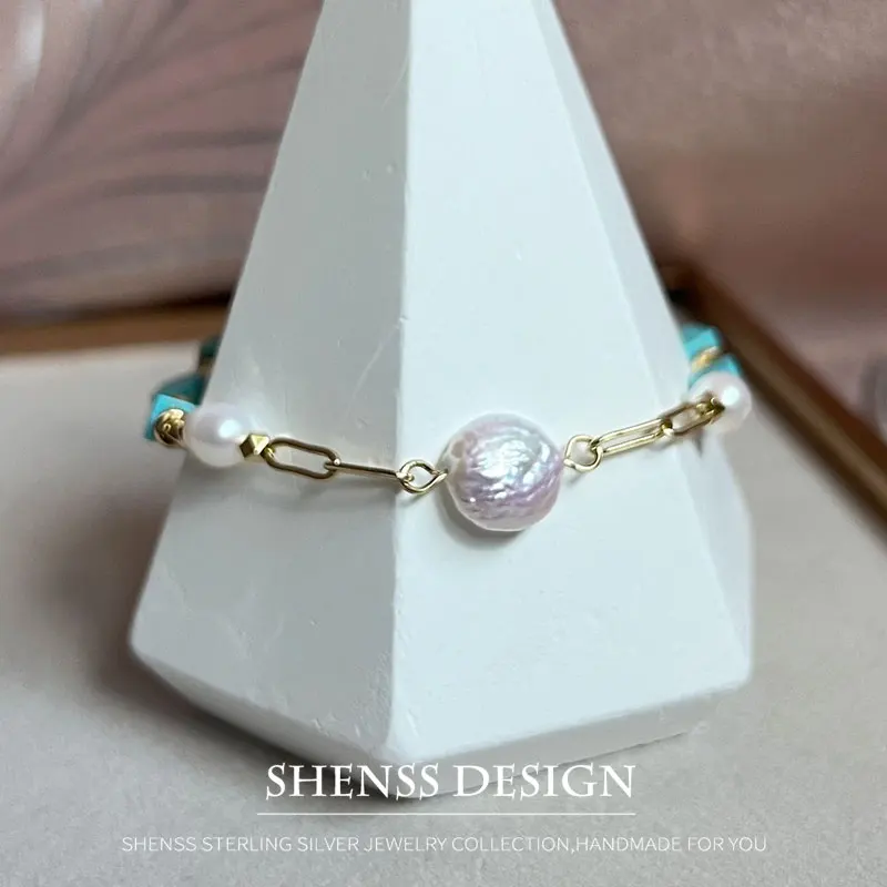 Браслет из натурального пресноводного жемчуга в стиле барокко 18 + 5 см