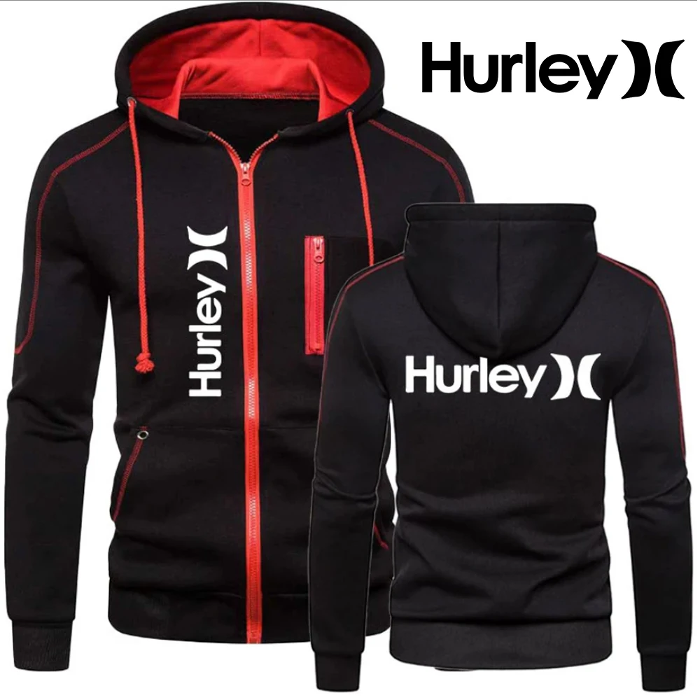 

Мужская толстовка с принтом Hurley, уличные куртки на вертикальной молнии, Мужское пальто с длинным рукавом и капюшоном, уличные универсальные...