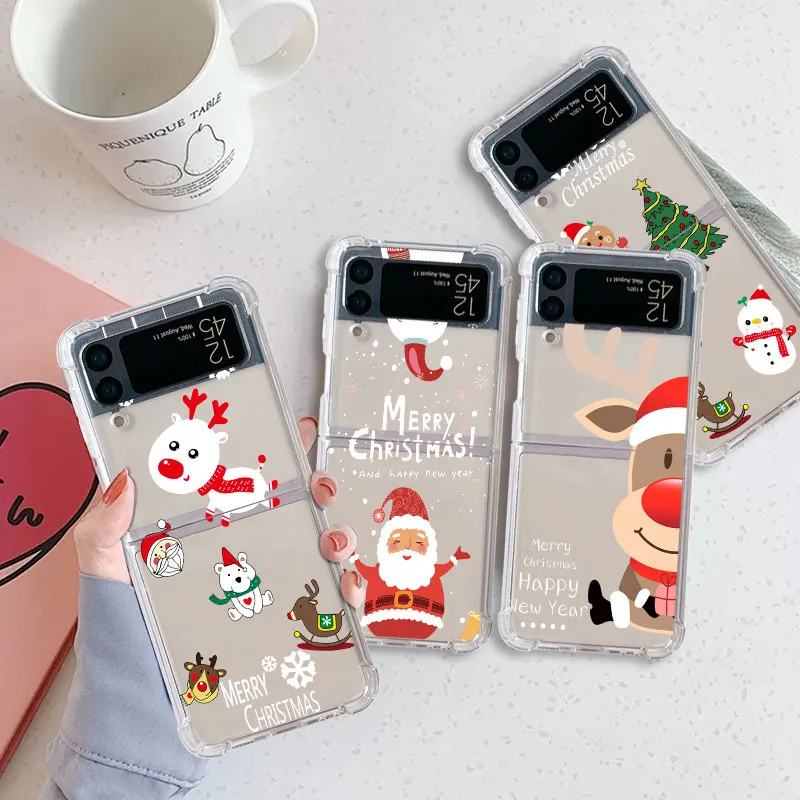

Christmas Doll Deer Coque for Samsung Galaxy Z Flip 4 Z Flip 3 5G ZFlip4 ZFlip3 Flip4 Flip3 Clear TPU Silicone Case