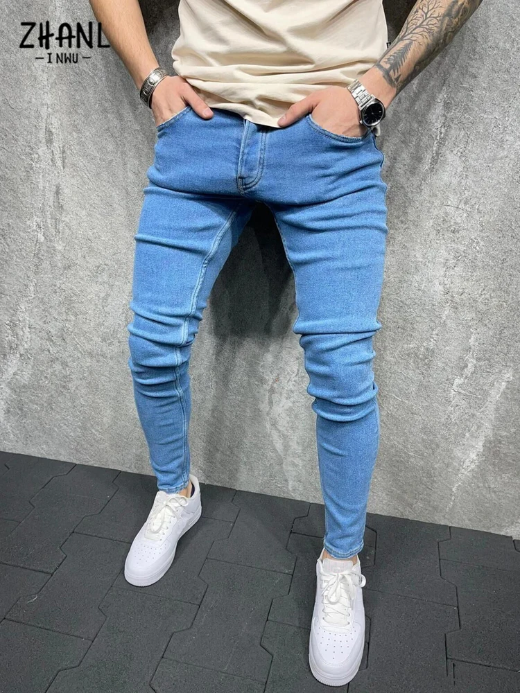 New Men's Jeans Street Stretch Skinny Men's Jeans Classic Blue Denim Casual Sports Pencil Pants Four Seasons Fashion Pants