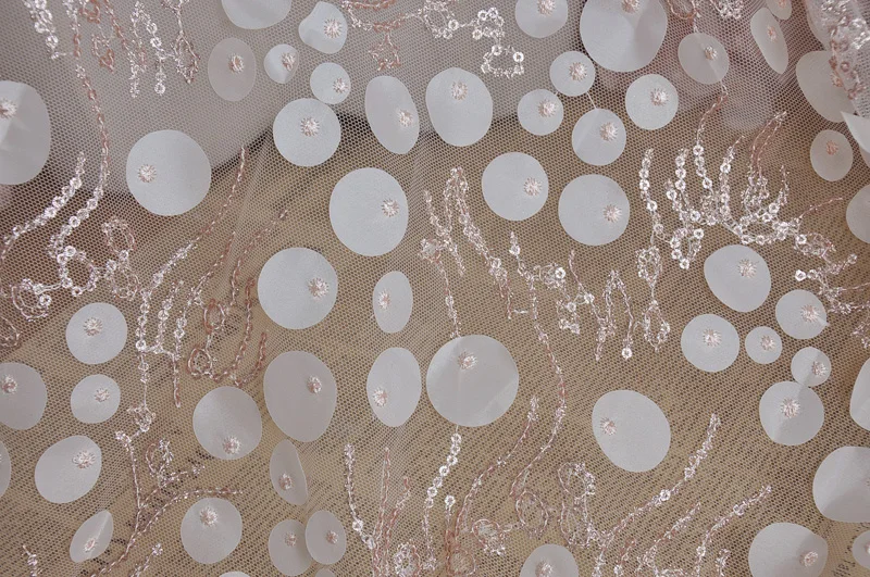 1yard price Flesh pink with sequins 3D chiffon patch lace Dress fabric Clothing Wedding curtain background |