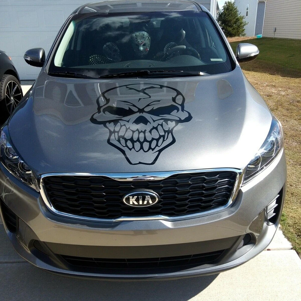 Виниловая наклейка на капот автомобиля с большим черепом V2 для грузовиков