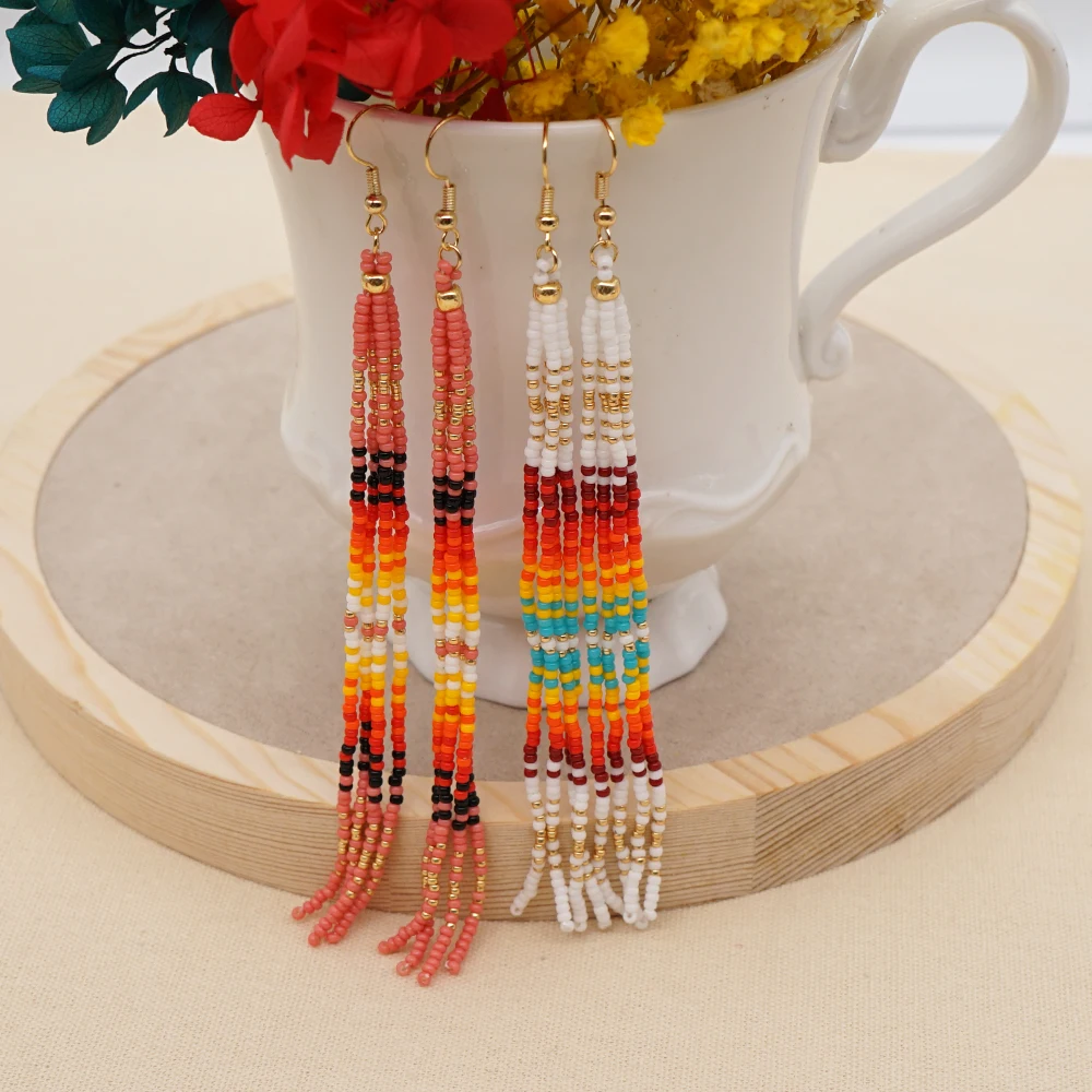 Go2Boho Tassels Fringes Long Earrings Jewelry Miyuki Handmade Beaded Ear Ring Drop Earring American Jewelry Gift for Women