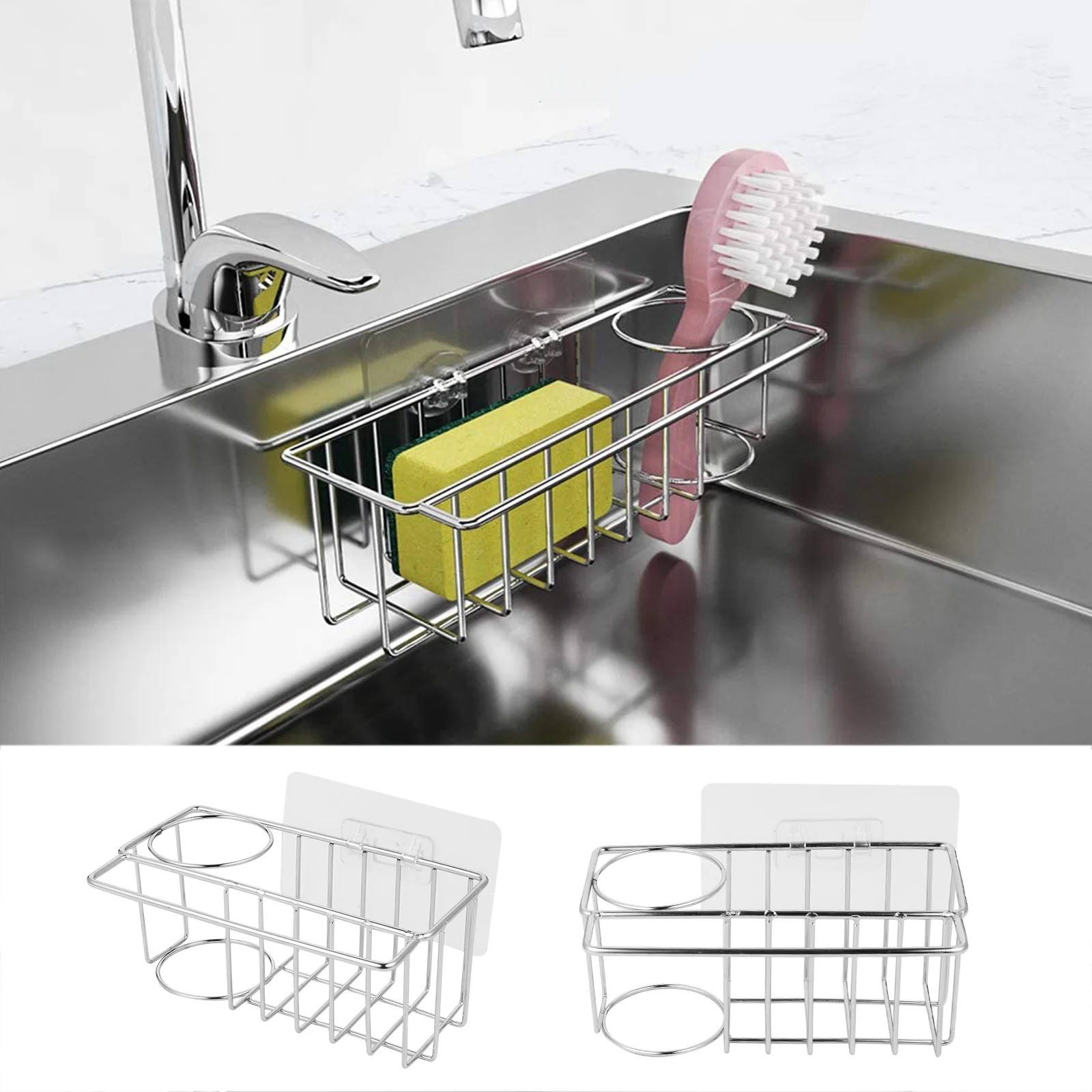 

Sink Holderkitchen Suction Organizer Sponge Strainer Basket Scrubber Brush Adhesive Drainer Cleaning