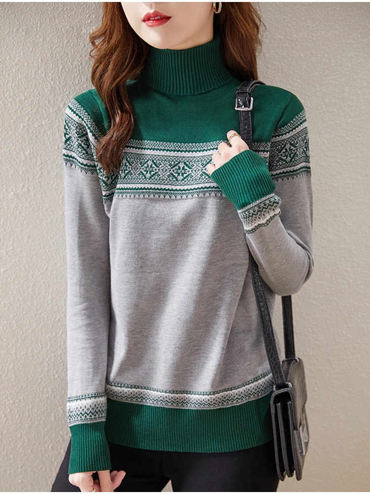 

Vintage Turtleneck Sweater Pullover Women Long Sleeve Knitted Sweaters Casual Winter Clothes 2022 Pull Femme Hiver Mujer Tops