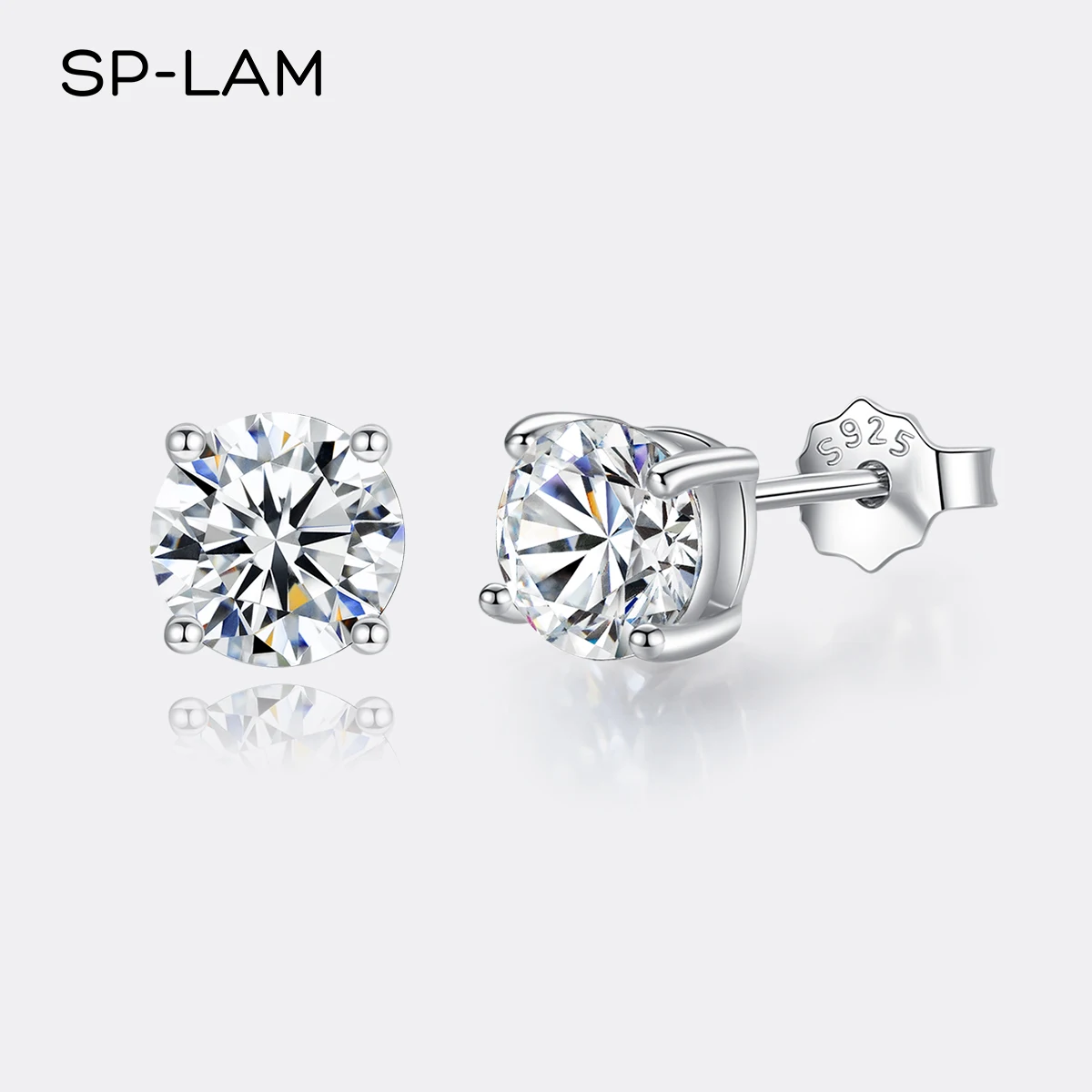 Простые серьги 925 Женские Классические Стильные с четырьмя зубцами один карат