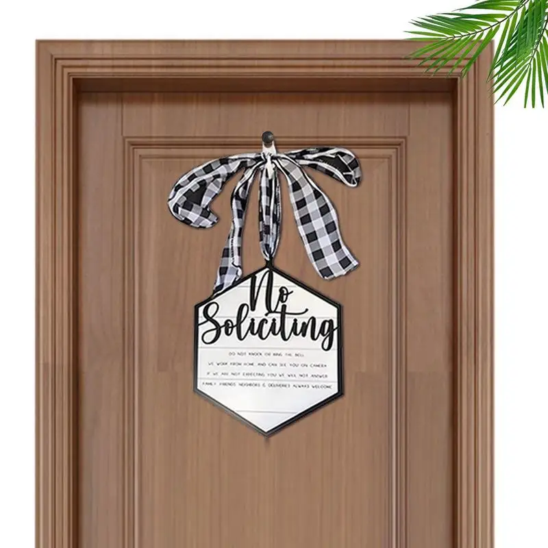 

No Soliciting Sign For Door Wooden Front Door Sign Portable Door Sign With Buffalo Bowknot Don't Or Ring Door Ornament