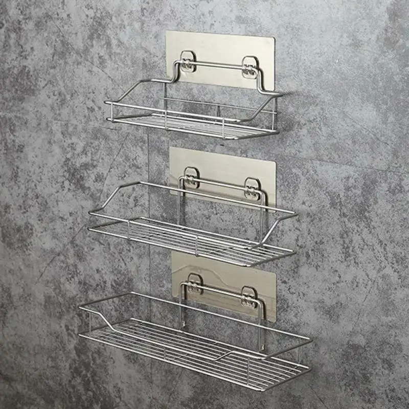 

Stainless Steel Shower Organizer Basket Bathroom Shelf Shower Basket Wall Mounted Storage Shelf Rack with Suction Cup