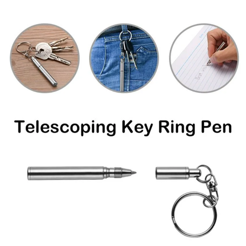 

Telescoping Ballpoint Pen Tool Multifunctional Telescopic Pen Keyring Mini Metal Ball Point Pen 5 Ink Refills For School Office