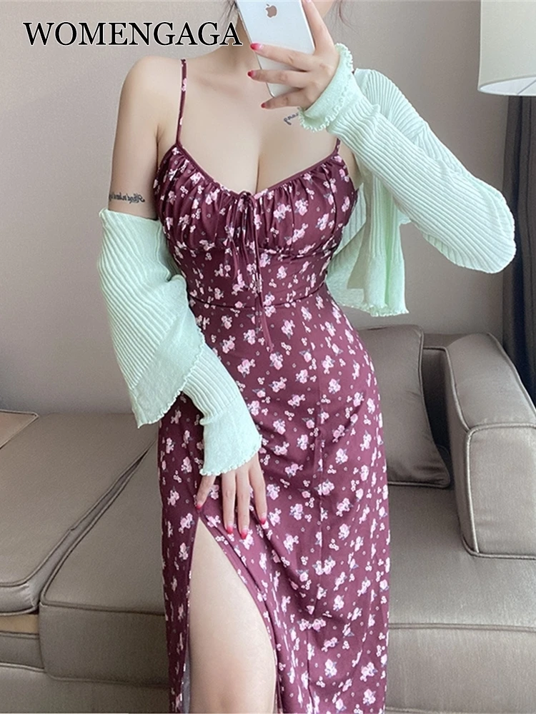 

WOMENGAGA 4XL plus size Sexy Girl Maxi Long Dress Printing Flowers Retro Skinny Slim Backless Elegant Korean Women Dresses DIG1