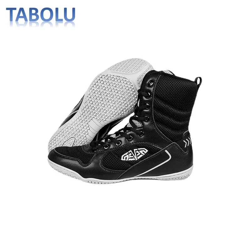 Professional Men's Boxing Shoes Breathable Boxing Training Boot Lace-up Non-slip Boxing Wrestling Shoes High-top Sneakers Men
