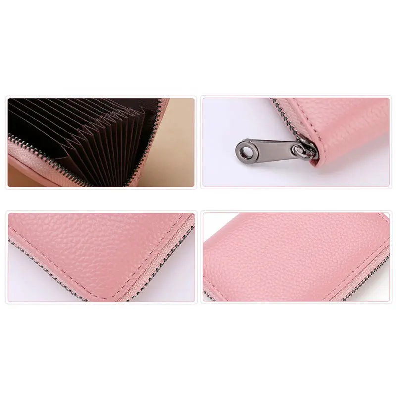 Cowhide Leather Id Credit Card Holder Wallet Coin Purse Zipper Organizer Multi-Slot Card Bag Zipper Wallet Holder