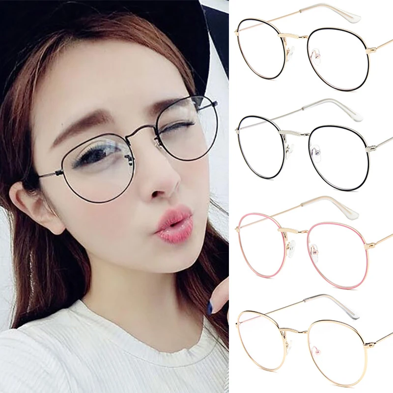 

Vintage Round Glasses Clear Lens Fashion Gold Round Metal Frame Glasses Optical Men Women Eyeglass Frame Fake Glasses