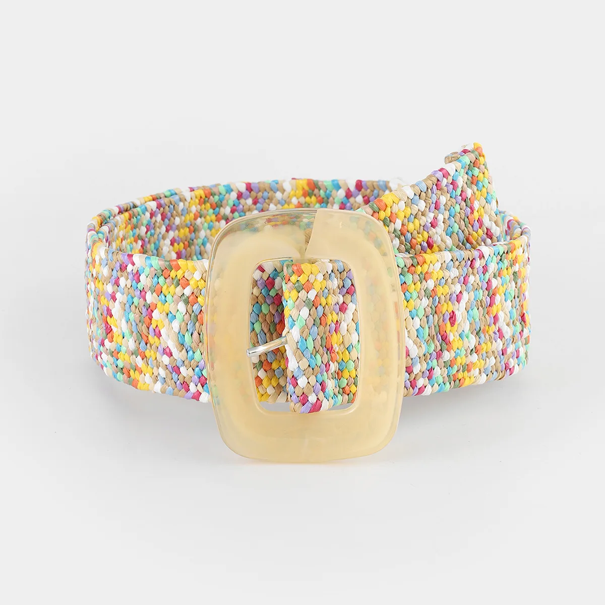 

new belt 2022 summer pp grass woven elastic color waist belt with square buckle Bohemia beach women seal for negro