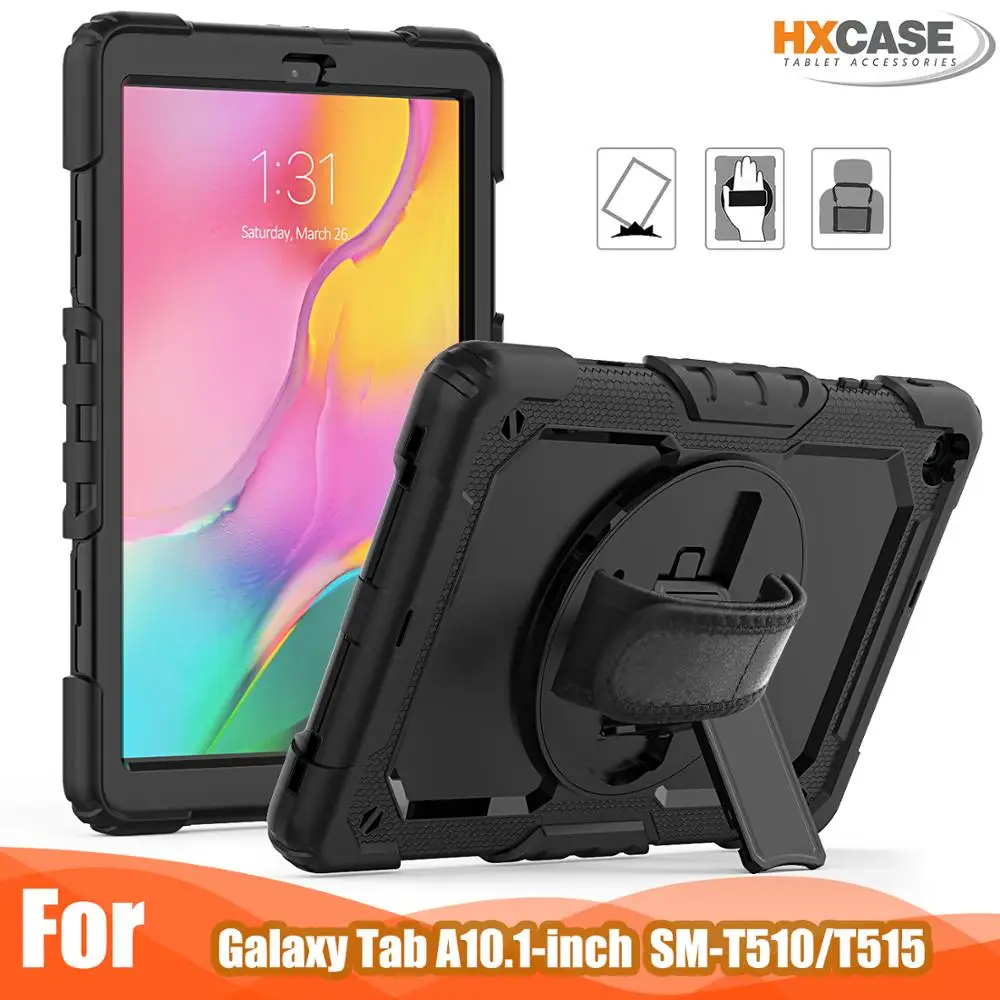 

Heavy Duty Case for Samsung Galaxy Tab A 10.1 2019 Case 360 Rotation Hand Strap Kickstand Cover for Galaxy T510 T515 2019