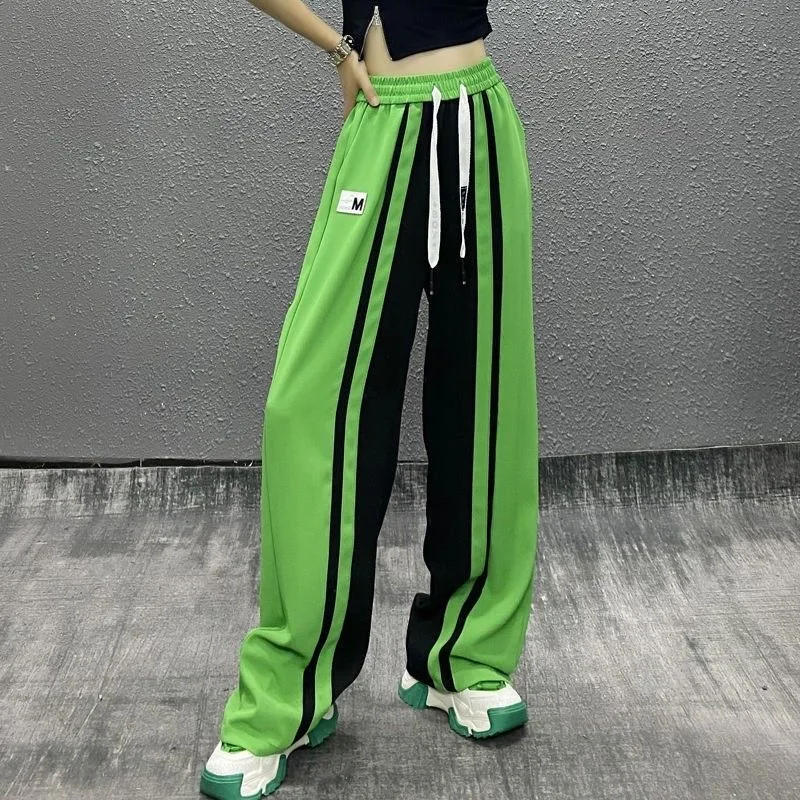 

New Arrival Woman Fashion Spliced Wide Leg Casual Pants Summer High Waist Loose Trousers Female Cool Streetwear Clothing