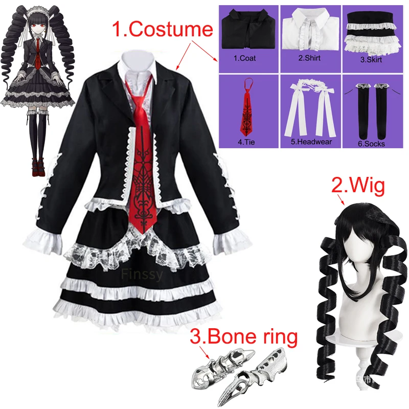 Anime Danganronpa Halloween Carnival Celestia Ludenberg Cosplay Costume Yasuhiro Taeko Cosplay Wig