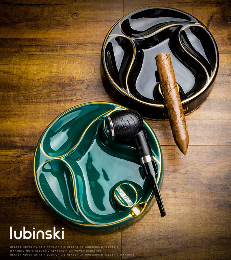 Lubinski Practical Round Ceramic Cigarette Ashtrays Holder 1 Ash Slot Table Cigar Ash Tray Cigars Ashtray And Pipe Holder Slot