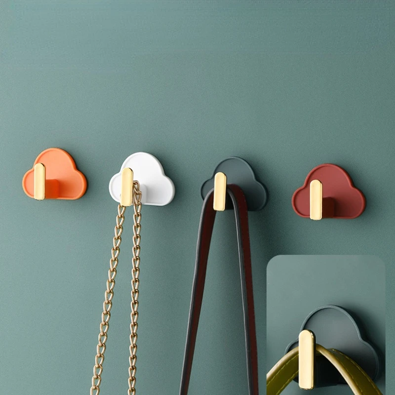 

4pcs light luxury cloud hook no punching seamless door rear L-shaped hook strong glue wall hanging small sticky hook