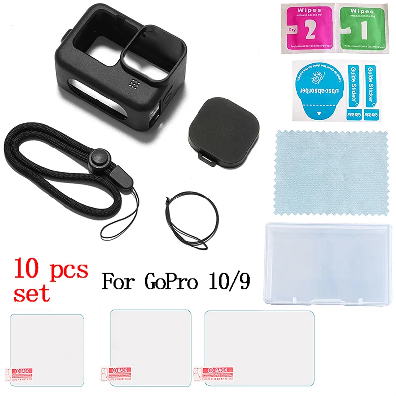 

Silicone Case for GoPro Hero 11 10 9 Black Tempered Glass Screen Protector Protective Film Lens Cap Cover for Go Pro Accessories