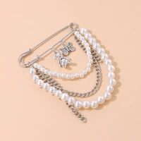 new butterfly bear imitation pearl chain brooch retro scarf clothing brooch pin accessories scarf buckle diy accessories