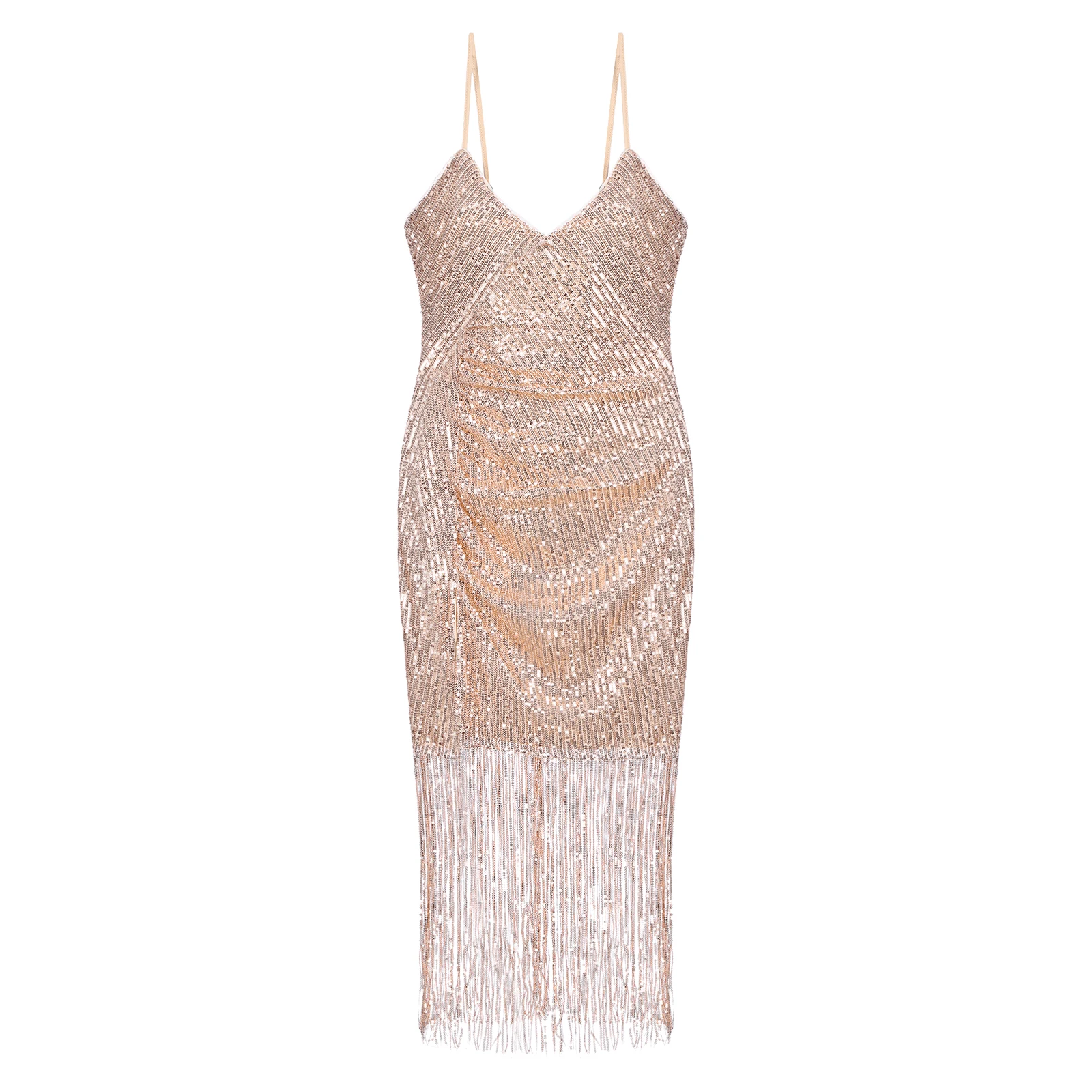 Womens Sequin Tassel Dress Sexy V Neck Side Slit Bodycon Dresses for Woman Prom Gown Cocktail Party Clubwear Vestido De Fiesta