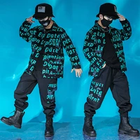 teen boys spring outfits kids letters print jacket cargo pants for boy children jazz dance costume hip hop clothing street wear