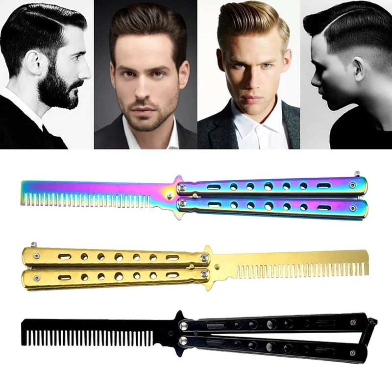 

Foldable Comb Stainless Steel Practice Training Butterfly Knife Comb Beard Brushes Detangling Hair Brush Hair Accessories