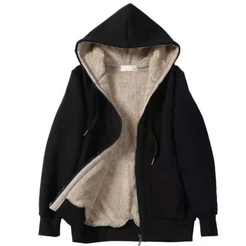 

2023 New Autumn Women's Plush Hooded Long Sleeve Solid Color Sweater Printed Plush Loose Coat Women