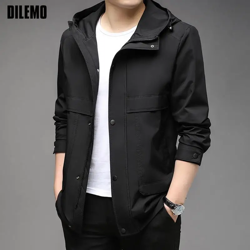 

DILEMO Outer Jackets New Brand Overcoats Casual Fashion Slim Fit Long Trench Coats Autumn Hooded Windbreaker Korean Jacket Mens
