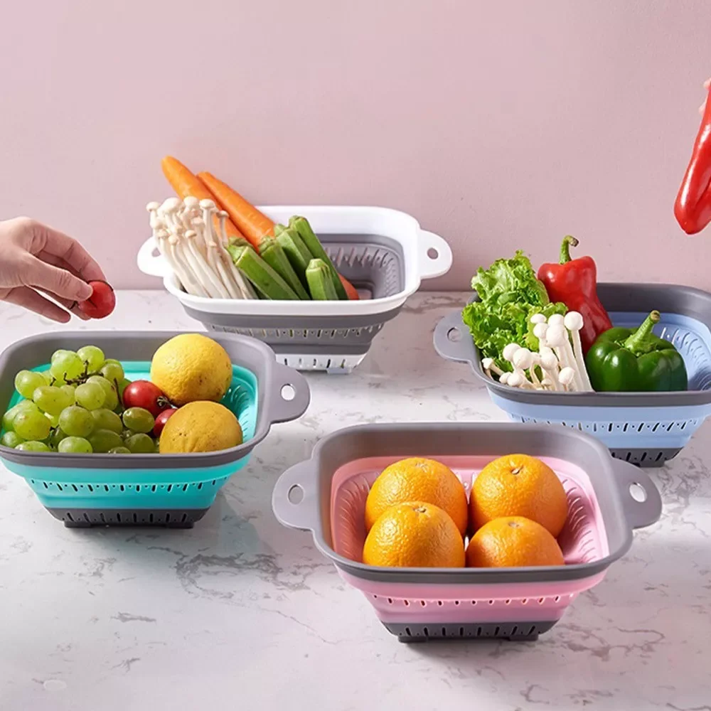 

2022New Kitchen Storage Basket Collapsible Colander Strainer Fruit Vegetable Drainer Foldable Kitchen Draining Filter Organzier