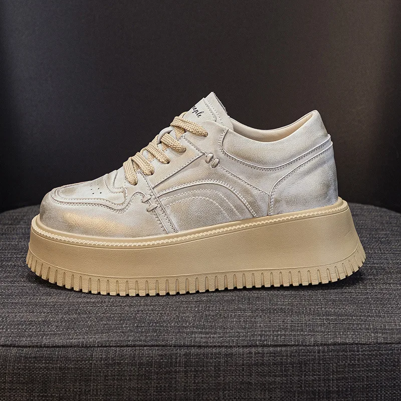 Роскошные модные женские кроссовки CLAIAMI на толстой подошве кожаная обувь со