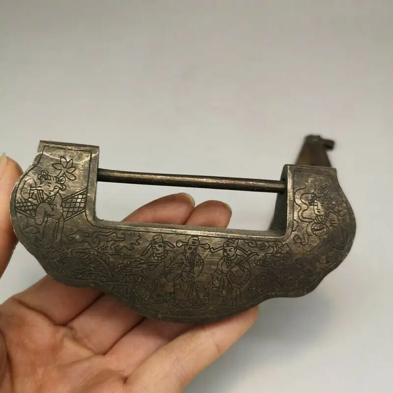 Изысканный старый китайский античный бронзовый медный резанный вручную