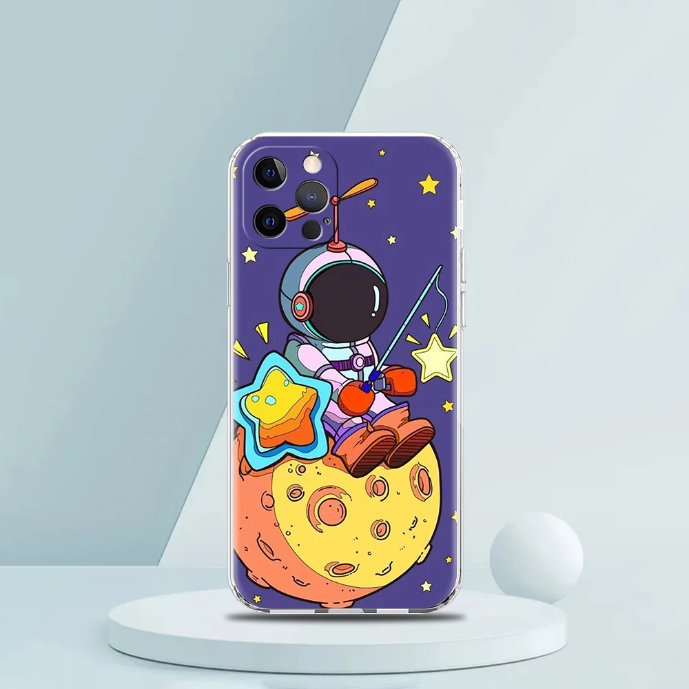 Astronaut Transparent Silicone Phone Case For iPhone 14 13 12 11 Pro Max 8 7 Plus X XS Max XR SE 2020 Luxury Coque Shell Fundas