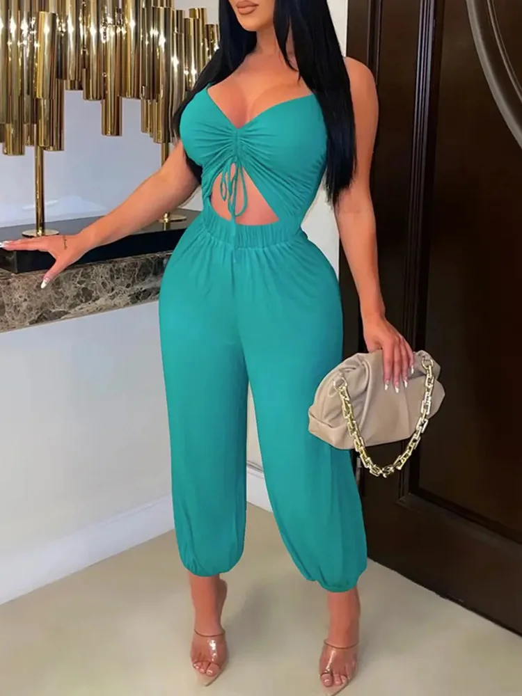

Sexy Cutout Spaghetti Strap Backless Rompers Women Jumpsuit Solid Sleeveless Summer One Piece Overalls