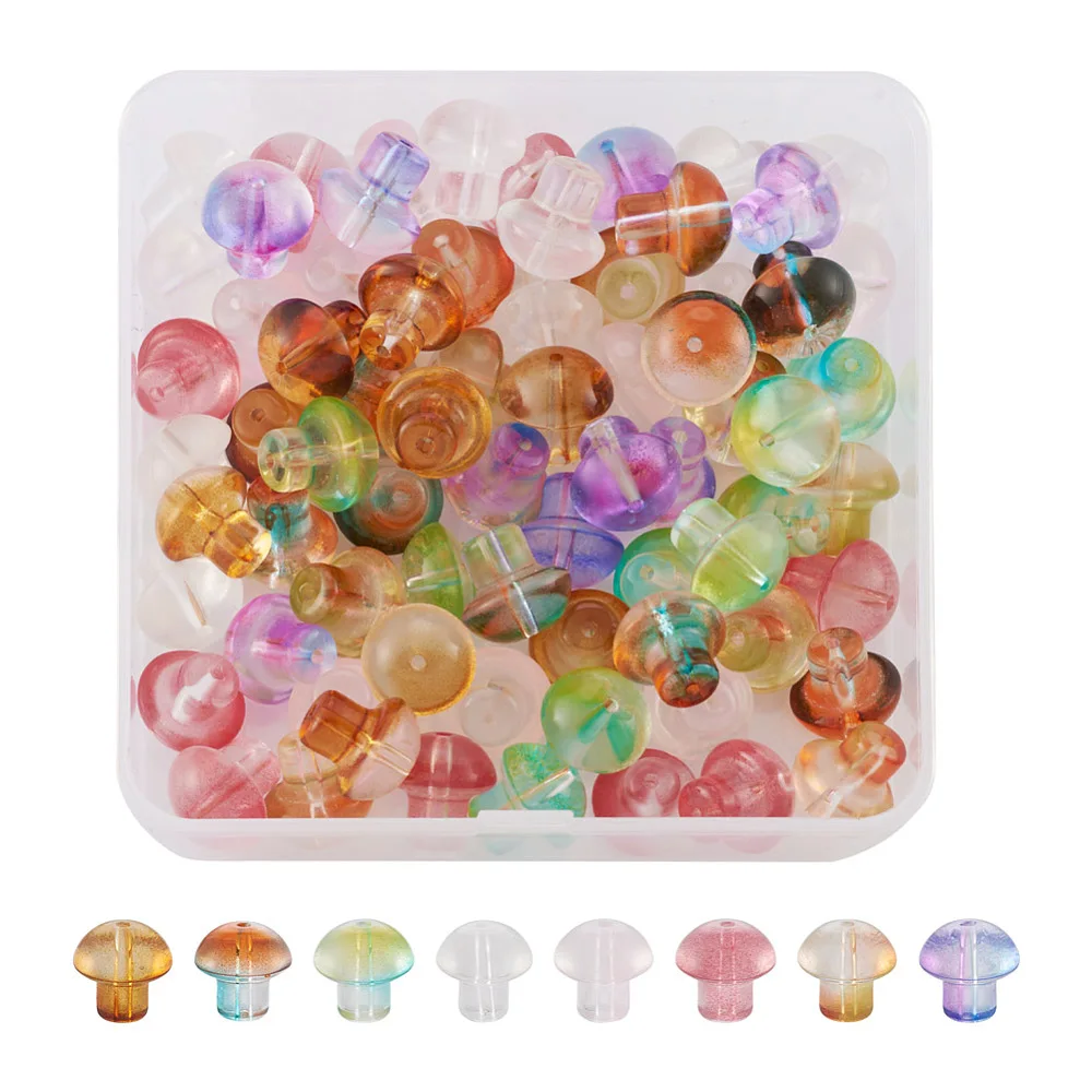 

80Pcs Mushroom Glass Beads Colorful Loose Spacer Beads for Jewelry Making DIY Bracelet Necklace Decoration Accessories