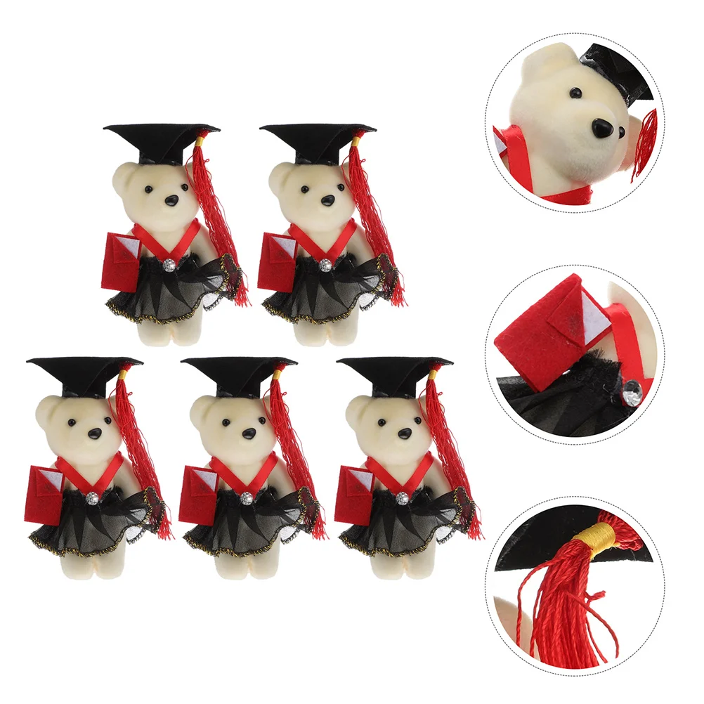 

5 Pcs Mini Plushies Graduation Season Dr Bear Flower Bouquet Key Chain Decorations Bears Baby