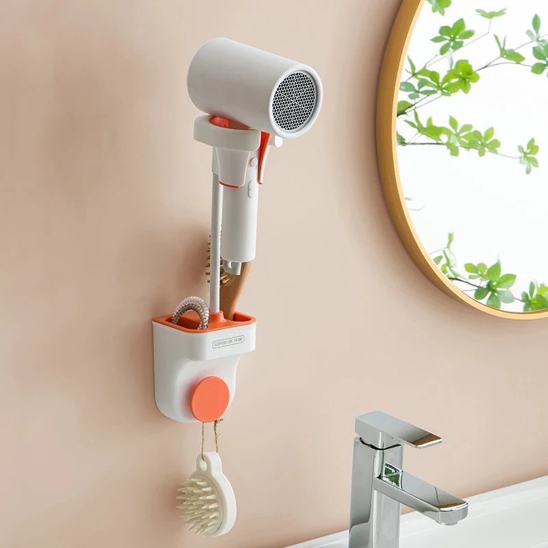 

Punch-free Standing Hair Dryer Holder 360 Degree Rotation Bathroom Shelves Storage Rack Universal for Hairdryer Stand Wall Mount