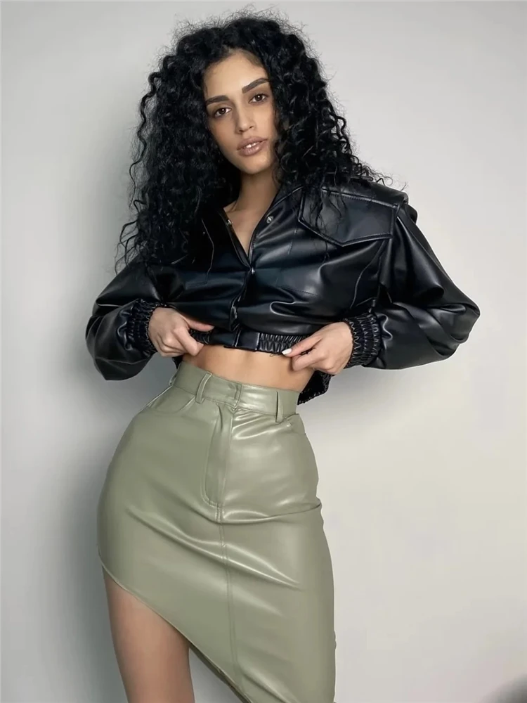 KEYANKETIAN women's black faux leather coat with shoulder pads New street style single breasted PU leather coat with lapels