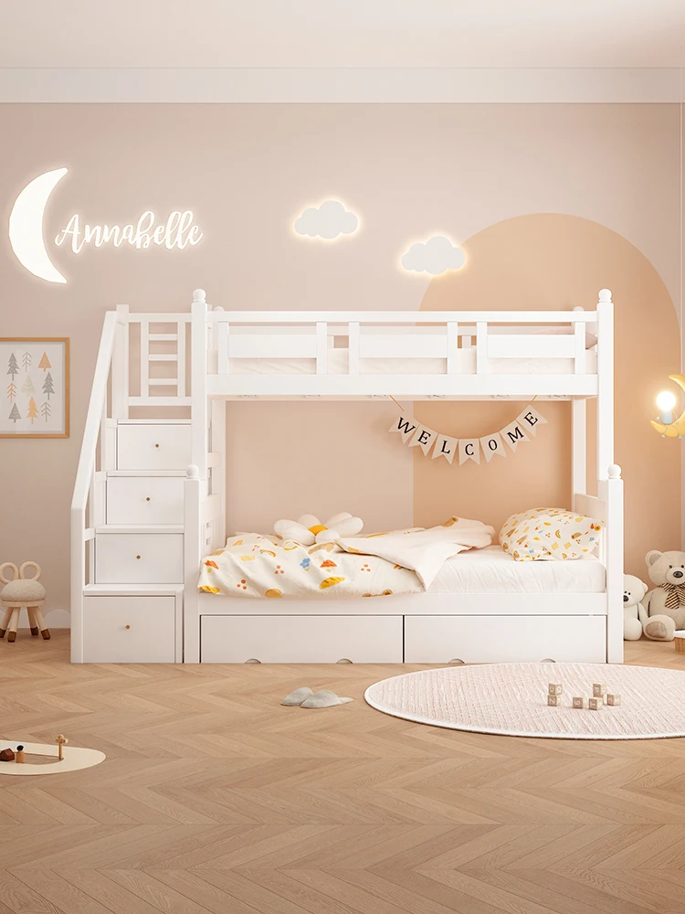 Лестничный шкаф двухъярусная кровать из массива дерева белого бука для матери и