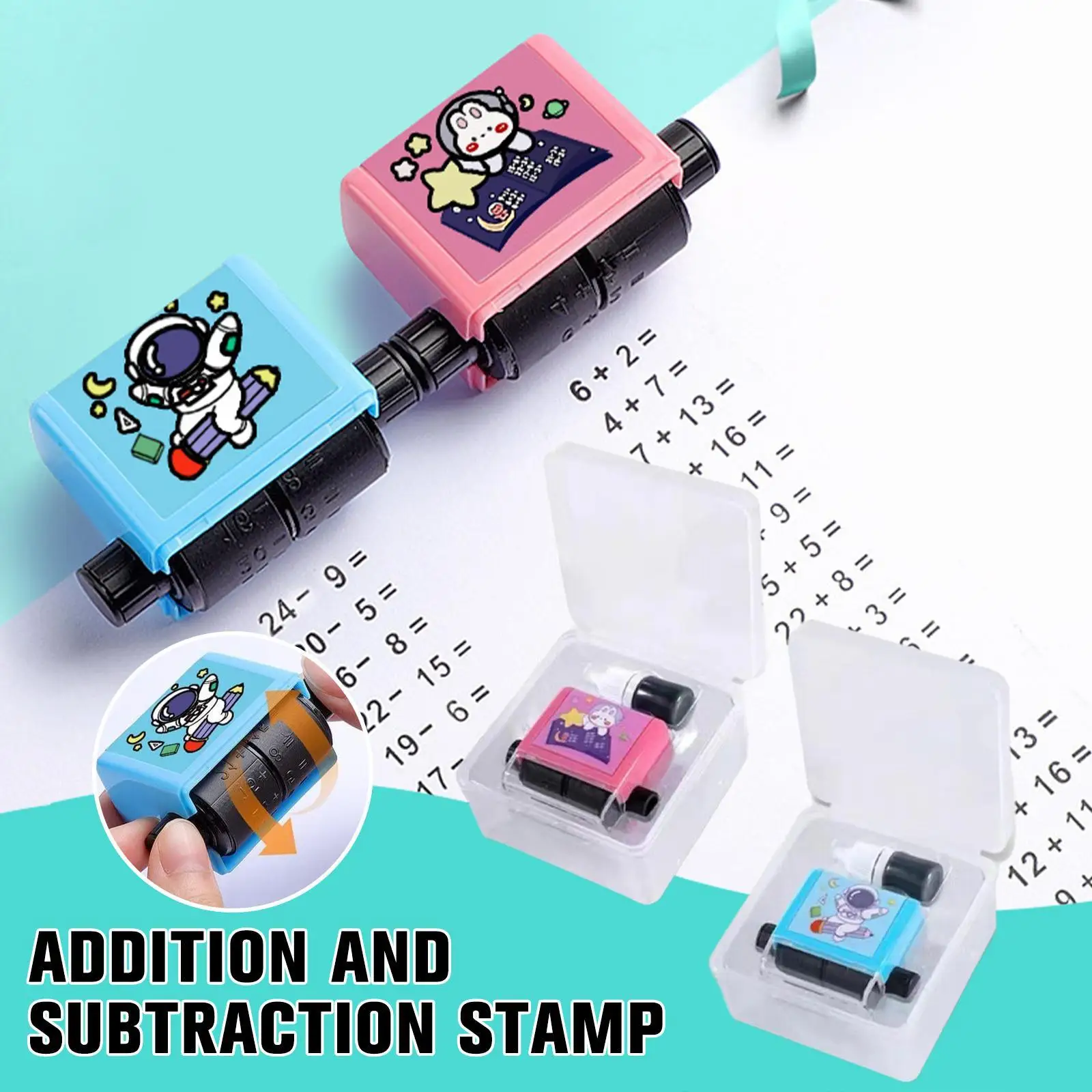 

2pcs Stamp With Addition And Subtraction Within 100 Students Math Question Digital Roller Type
