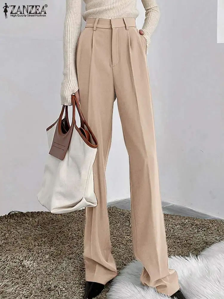 

ZANZEA Women Straight Office OL Trouser Casual Long Solid Pant Spring Work Plain Pantalon Palazzo Elegant Oversized Capris 2023