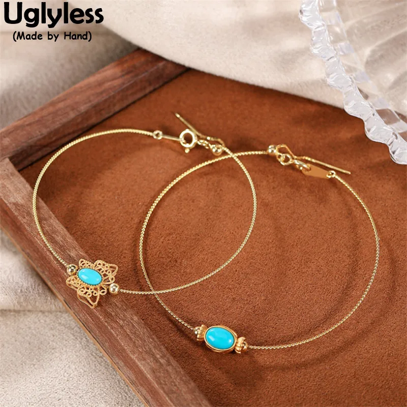 

Uglyless Natural Turquoise Butterfly Candy Bracelets for Women Insects Beads Ultra-thin Bangle 925 Silver Summer Fashion Jewelry