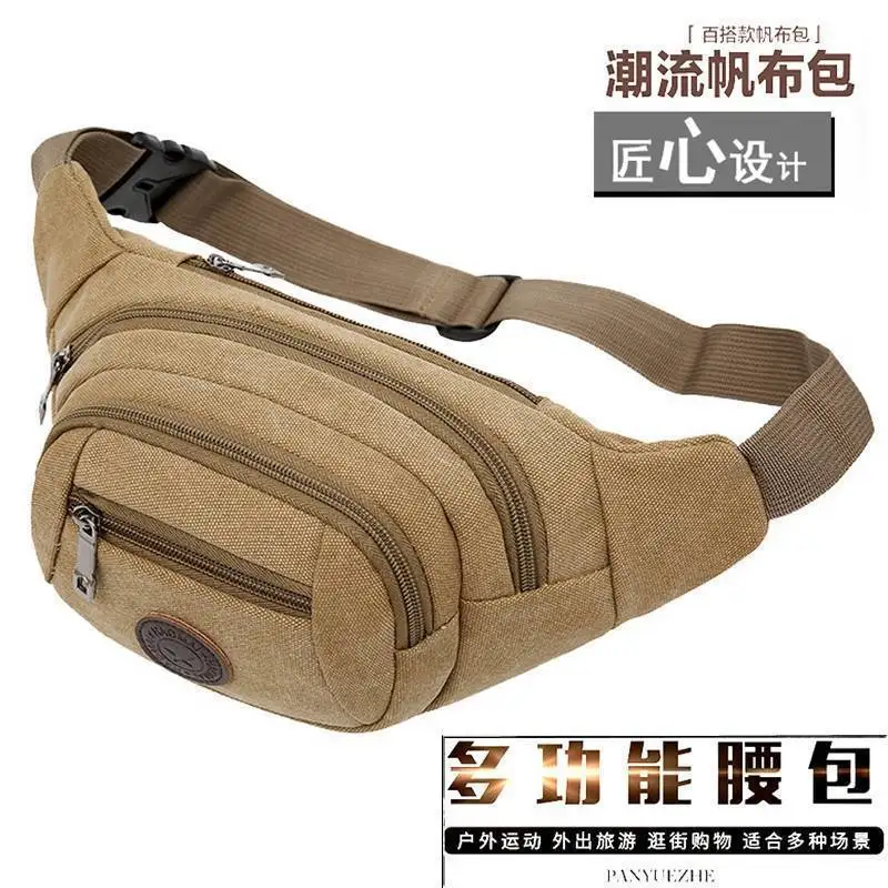 Canvas Waist Bag Men's Multi-compartment Sports Chest Bag Small Cloth Bag Mobile Phone Bag Fitness Bag Multi-functional Wallet
