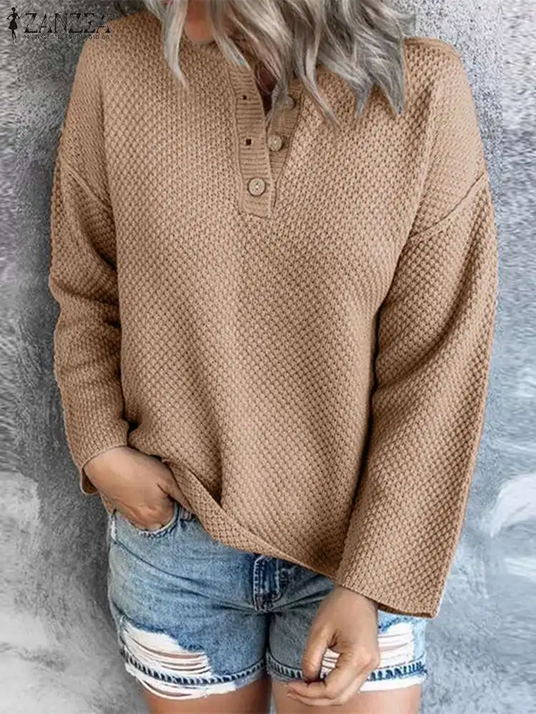 

2022 ZANZEA Fashion Autumn Long Sleeve Blouse Women Casual Solid Shirt Elegant Buttons Loose Tops Tunic Oversize Chemise Blusas