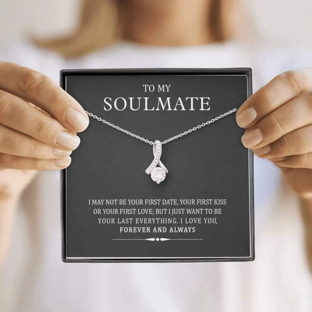 

925 Sterling Silver To my Soulmate Crystal Necklace for Women Single Zircon Pendant Necklace Jewelry Lover Birthday Gift